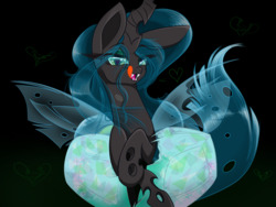 Size: 1200x900 | Tagged: dead source, safe, artist:banoodle, queen chrysalis, changeling, changeling queen, g4, bedroom eyes, female, licking, licking lips, looking at you, solo, tongue out