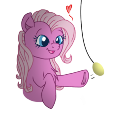 Size: 575x561 | Tagged: safe, artist:php76, pinkie pie, g3, g4, behaving like a cat, cat toy, cute, female, heart, simple background, toy, transparent background, underhoof