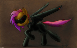 Size: 1920x1200 | Tagged: safe, artist:darkdoomer, scootaloo, g4, clothes, female, glasses, solo, spy, stealth, suit, technology, wings