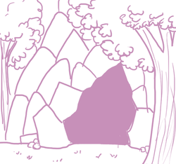 Size: 640x600 | Tagged: safe, artist:ficficponyfic, colt quest, bush, cave, cavern, cyoa, dirt, grass, ground, leaf, leaves, no pony, rock, stone, story included, tree, wood
