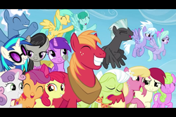 Size: 960x640 | Tagged: safe, screencap, amethyst star, apple bloom, big macintosh, cloudchaser, daisy, dj pon-3, flitter, flower wishes, granny smith, lily, lily valley, octavia melody, pokey pierce, roseluck, scootaloo, sparkler, spring melody, sprinkle medley, sunshower raindrops, sweetie belle, thunderlane, vinyl scratch, earth pony, pony, g4, the cutie re-mark, cutie mark crusaders, letterboxing, male, stallion