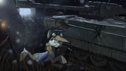 Size: 1920x1080 | Tagged: safe, artist:hierozaki, oc, oc only, snow, solo, tank (vehicle), war