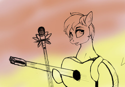 Size: 2389x1666 | Tagged: safe, artist:hierozaki, oc, oc only, guitar, monochrome, solo, wip