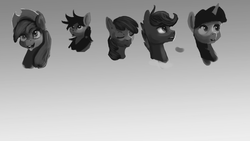 Size: 1920x1080 | Tagged: safe, artist:hierozaki, apple bloom, applejack, twilight sparkle, oc, g4, monochrome, portrait