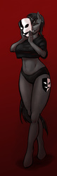 Size: 462x1420 | Tagged: safe, artist:that-robot, oc, oc only, oc:double entendre, earth pony, anthro, abs, clothes, female, looking at you, mask, partial nudity, pose, solo