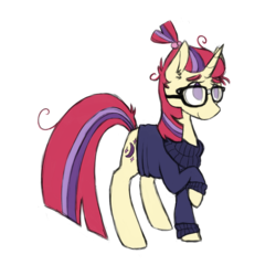 Size: 1200x1200 | Tagged: safe, artist:breadcipher, moondancer, g4, clothes, eyebrows, female, glasses, looking up, raised hoof, simple background, solo, sweater, transparent background