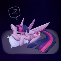 Size: 500x500 | Tagged: safe, artist:breadcipher, twilight sparkle, alicorn, pony, g4, eyes closed, female, mare, pillow, simple background, sleeping, smiling, snoring, solo, twilight sparkle (alicorn), z