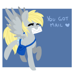 Size: 600x600 | Tagged: safe, artist:breadcipher, derpy hooves, pegasus, pony, eyes closed, female, heart, letter, lineless, mailpony, mare, mouth hold, saddle bag, simple background, smiling, solo, transparent background