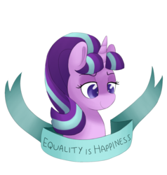 Size: 872x916 | Tagged: safe, artist:breadcipher, starlight glimmer, pony, unicorn, g4, banner, equality, female, lidded eyes, mare, old banner, simple background, smiling, solo, transparent background