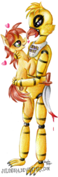 Size: 1001x3000 | Tagged: safe, artist:julunis14, mandopony, earth pony, pony, g4, chica, crossover, crossover shipping, five nights at freddy's, heart, shipping, simple background, traditional art, transparent background