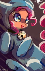 Size: 1215x1920 | Tagged: safe, artist:cherivinca, pinkie pie, cat, g4, animal costume, bell, bell collar, cat costume, clothes, collar, costume, female, solo