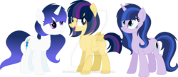 Size: 800x348 | Tagged: safe, artist:t-aroutachiikun, oc, oc only, oc:afternoon glow, oc:eclipse shine, oc:pulsar sketch, offspring, parent:flash sentry, parent:twilight sparkle, parents:flashlight, sisters, watermark