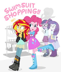 Size: 920x1080 | Tagged: safe, artist:dm29, pinkie pie, rarity, sci-twi, sunset shimmer, twilight sparkle, equestria girls, g4, my little pony equestria girls: friendship games, balloon, boots, clothes, crystal prep academy, high heel boots, shopping, skirt