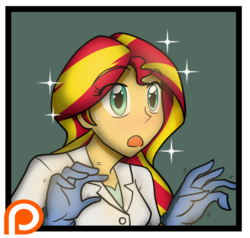 Size: 1024x976 | Tagged: safe, artist:advanceddefense, sunset shimmer, human, comic:the amazonian effect, equestria girls, g4, comic, female, patreon, patreon logo, patreon preview, preview, solo