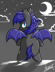 Size: 316x416 | Tagged: safe, artist:aerolp, oc, oc only, oc:au hasard, bat pony, pony, chibi, slit pupils, solo