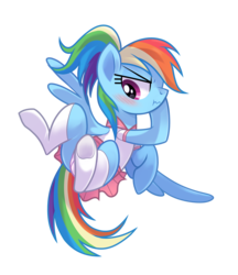 Size: 3137x3631 | Tagged: safe, artist:wicklesmack, rainbow dash, pegasus, pony, g4, alternate hairstyle, blushing, clothes, cute, dashabetes, embarrassed, female, high res, hooves, panties, pink underwear, pleated skirt, ponytail, rainbow dash always dresses in style, school uniform, schoolgirl, scrunchy face, simple background, skirt, skirt lift, socks, solo, transparent background, underhoof, underwear, upskirt