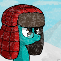 Size: 1000x1000 | Tagged: safe, artist:dongororo, oc, oc only, oc:gororo, glasses, hat, male, serious face, snow, snowfall, solo, winter