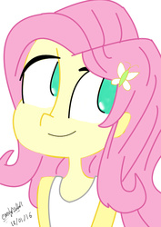 Size: 595x842 | Tagged: safe, artist:theemster97, fluttershy, equestria girls, g4, bust, female, humanized, no pupils, portrait, simple background, solo