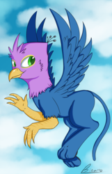 Size: 1301x2019 | Tagged: safe, artist:swiftsketchpone, oc, oc only, oc:gyro feather, oc:gyro tech, griffon, flying, solo, species swap