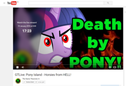 Size: 879x600 | Tagged: safe, twilight sparkle, g4, game theory, gt live, matpat, pony island, pony island (game by daniel mullins), thumbnail, youtube, youtube link