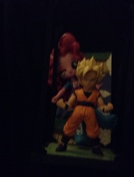 Size: 1435x1898 | Tagged: safe, derpibooru exclusive, pinkie pie, equestria girls, g4, bad quality, doll, dragon ball, dragon ball z, equestria girls minis, eqventures of the minis, female, figure, irl, kakarotpie, male, photo, son goku, statue, toy