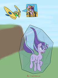 Size: 3000x4000 | Tagged: safe, artist:orang111, starlight glimmer, twilight sparkle, protoss, g4, abuse, arbiter, bondage, crystal, doodle, encasement, frozen, glimmerbuse, starcraft, starlight gets what's coming to her, stasis, trapped