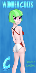 Size: 2000x4000 | Tagged: safe, artist:theovermare, drama letter, watermelody, human, equestria girls, g4, ass, background human, breasts, butt, canterlot high, clothes, female, one-piece swimsuit, open-back swimsuit, solo, swimsuit, waterbooty, wondercolts