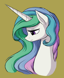 Size: 1440x1750 | Tagged: safe, artist:llamacheesecake, princess celestia, alicorn, pony, g4, bust, female, missing accessory, portrait, profile, sad, simple background, solo