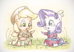 Size: 1440x1018 | Tagged: safe, artist:assasinmonkey, part of a set, applejack, rarity, g4, apples & gems calendar, chibi, clothes, dress, female, lesbian, ship:rarijack, shipping