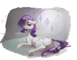 Size: 1302x1020 | Tagged: safe, artist:alumx, rarity, g4, butt, dock, female, looking at you, plot, prone, solo, underhoof