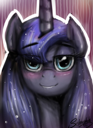 Size: 1744x2400 | Tagged: safe, artist:selenophile, princess luna, g4, bedroom eyes, blushing, cute, female, front view, full face view, looking at you, portrait, solo