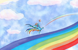 Size: 898x581 | Tagged: safe, artist:mitch-el, rainbow dash, butterfly, g4, female, rainbow, solo