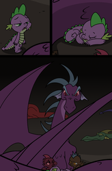 Size: 400x611 | Tagged: safe, artist:queencold, spike, oc, dragon, g4, comic, dragon oc, dragoness, female, male, mother, sleeping