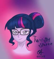 Size: 2569x2806 | Tagged: dead source, safe, artist:owlisun, sci-twi, twilight sparkle, equestria girls, g4, my little pony equestria girls: friendship games, bust, colored pupils, digital art, female, glasses, high res, portrait, solo