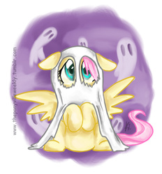 Size: 552x596 | Tagged: safe, artist:vago-xd, part of a set, fluttershy, ghost, pegasus, pony, g4, bedsheet ghost, clothes, costume, female, flutterghost, nightmare night, solo