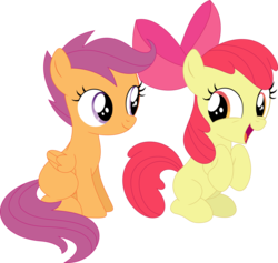 Size: 3580x3397 | Tagged: safe, artist:porygon2z, apple bloom, scootaloo, earth pony, pegasus, pony, for whom the sweetie belle toils, g4, adorabloom, cute, female, filly, high res, simple background, transparent background, vector