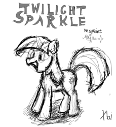 Size: 646x705 | Tagged: safe, artist:xbi, twilight sparkle, pony, g4, female, happy, monochrome, ms paint, open mouth, sketch, smiling, solo