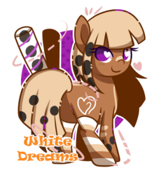 Size: 800x835 | Tagged: safe, artist:xwhitedreamsx, oc, oc only, oc:bubble tea, bubble tea pony, earth pony, food pony, pony, blaze (coat marking), butt, clothes, coat markings, facial markings, female, food, heart, heart eyes, looking at you, looking back, looking back at you, mare, no pupils, plot, ponified, simple background, smiling, smiling at you, socks, solo, striped socks, transparent background, wingding eyes