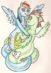 Size: 908x1303 | Tagged: safe, artist:thegloriesbigj, rainbow dash, oc, oc:northern haste, lamia, original species, g4, hypno dash, hypnosis, hypnotized, lamiafied, northash, rainbow coils, request, species swap, traditional art, transformation