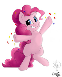 Size: 1280x1600 | Tagged: dead source, safe, artist:greyscaleart, artist:notenoughapples, pinkie pie, g4, collaboration, confetti, female, simple background, solo