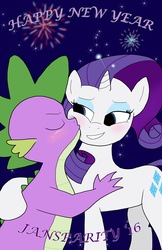 Size: 1650x2550 | Tagged: safe, artist:bico-kun, rarity, spike, dragon, pony, unicorn, g4, duo, female, kissing, male, mare, new year, older, older spike, ship:sparity, shipping, straight