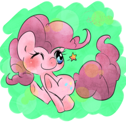 Size: 600x600 | Tagged: safe, artist:phyllismi, pinkie pie, g4, female, galloping, looking back, simple background, solo, stars, wink