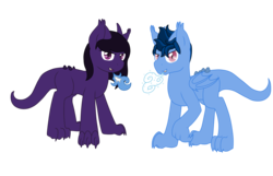 Size: 7000x4500 | Tagged: safe, artist:glacierfrostclaw, oc, oc only, oc:glacier frostclaw, oc:nightfall the dracony, dracony, hybrid, absurd resolution, cousins, fire, ice