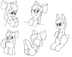 Size: 3272x2584 | Tagged: safe, artist:an-tonio, apple bloom, earth pony, pony, g4, adorabloom, cute, female, filly, high res, lineart, monochrome, sketch, solo, traditional art