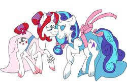 Size: 1106x715 | Tagged: safe, artist:honeytediz, glory, moondancer (g1), g1, bow, clothes, cloven hooves, dress, female, lesbian, married, married couple, newlywed, ship:glorydancer, shipping, tail bow