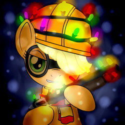 Size: 580x580 | Tagged: safe, applejack, g4, christmas, engineer, engineer (tf2), female, gun, parody, shotgun, solo, team fortress 2, weapon