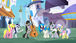 Size: 8898x5021 | Tagged: safe, artist:thebosscamacho, dj pon-3, jet set, moonlight raven, octavia melody, sunshine smiles, upper crust, vinyl scratch, pony, unicorn, g4, absurd resolution, female, mare