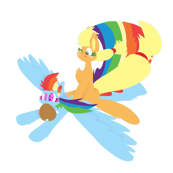 Size: 1008x1008 | Tagged: safe, artist:vanillaswirl6, applejack, rainbow dash, earth pony, pegasus, pony, g4, applejack's hat, cowboy hat, cute, duo, female, flying, hat, lesbian, ship:appledash, shipping, sweet dreams fuel