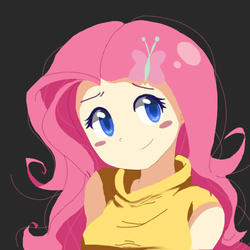 Size: 800x800 | Tagged: safe, artist:yayah97, fluttershy, human, g4, blush sticker, blushing, female, humanized, simple background, solo