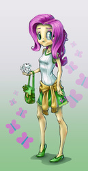 Size: 1237x2400 | Tagged: safe, artist:ruffu, angel bunny, fluttershy, equestria girls, g4, female, purse, solo